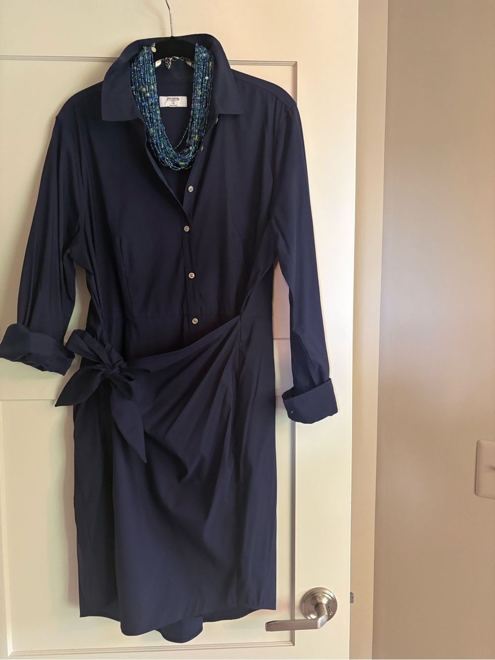 UNTUCKit Navy Shirt Dress with Wrap Style Waist Tie Size 14